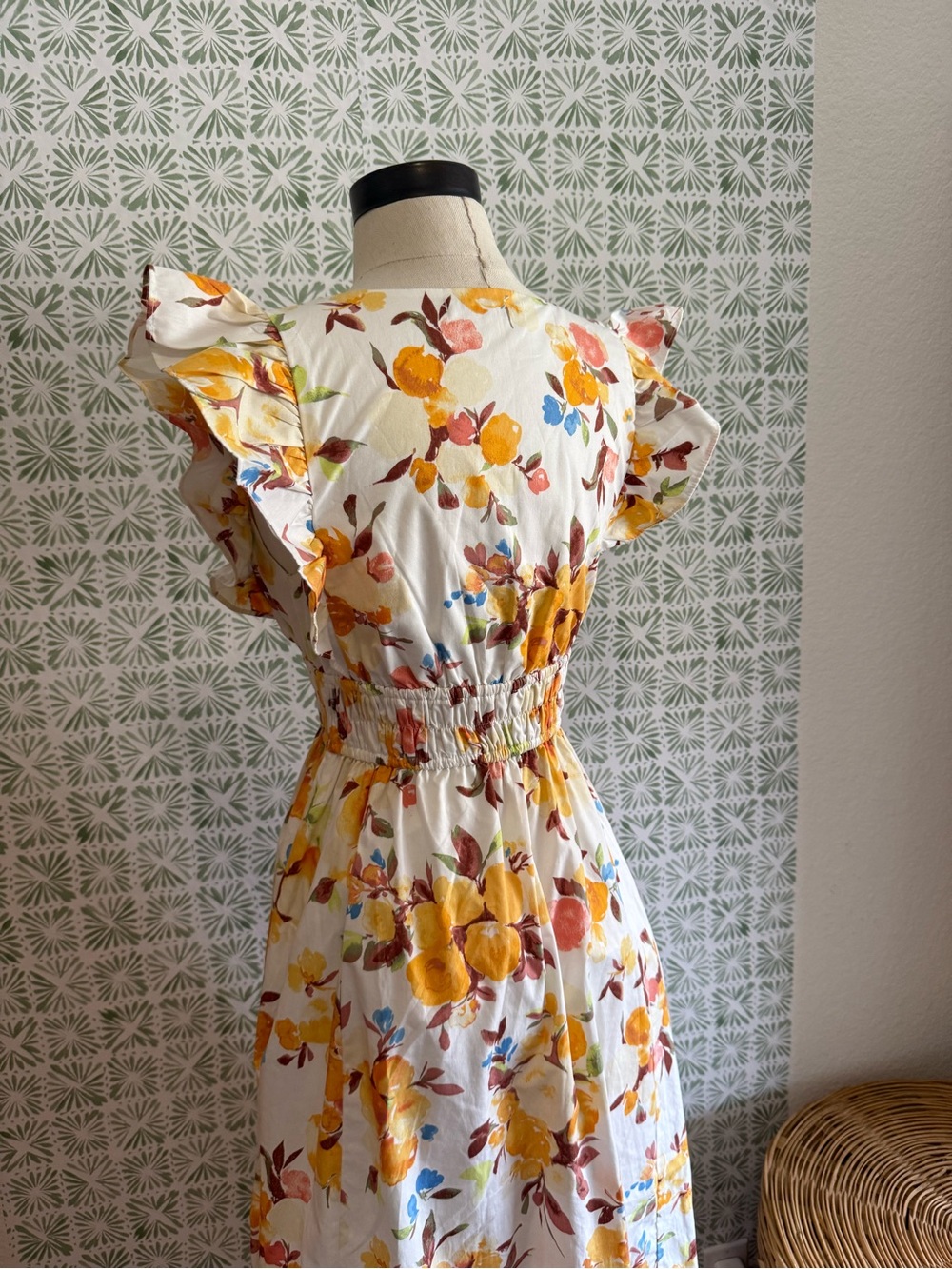 Abercrombie & Fitch White Midi Dress with Yellow Floral Print - Picture 3 of 4